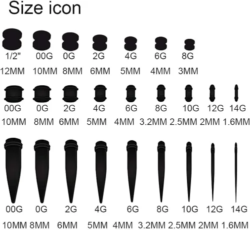 Vista 7 de HISHION Juego de 50 dilatadores de oreja 14G-00G y tapones de acrílico + túneles de silicona 9 calibres buenos para principiantes para mujeres
