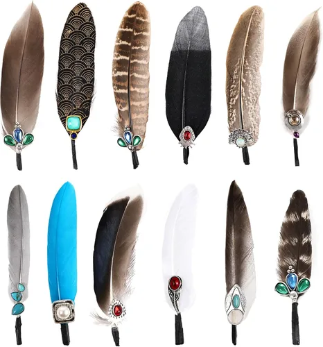 Vista 8 de 12 plumas para sombrero, plumas naturales surtidas para sombreros, coloridos pines de plumas reales para manualidades, sombreros de vaquero