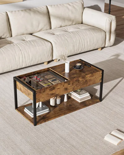 Vista 4 de KJGKK Mesa auxiliar, mesa central de 40 pulgadas con estante de almacenamiento, mesa de centro rectangular, para sala de estar, sin herramientas