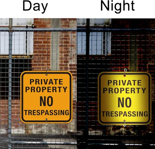 Vista 3 de Señal grande de propiedad privada No Trespassing (4 unidades), metal de aluminio reflectante, resistente a la intemperie al aire libre