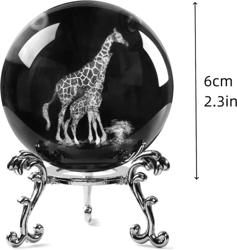 Vista 5 de Figura de Bola de Cristal de Jirafa Mamá y Bebé de 5.8 cm con Tallado Interno 3D y Soporte, Coleccionable de Jirafa, Peso de Papel para Amantes