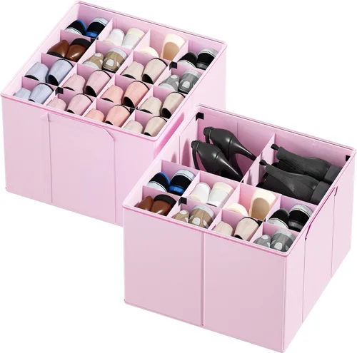Vista 11 de SpaceAid - Organizador de zapatos para armario, paquete de 2 contenedores plegables de almacenamiento para zapatos, cestas con separadores Beige