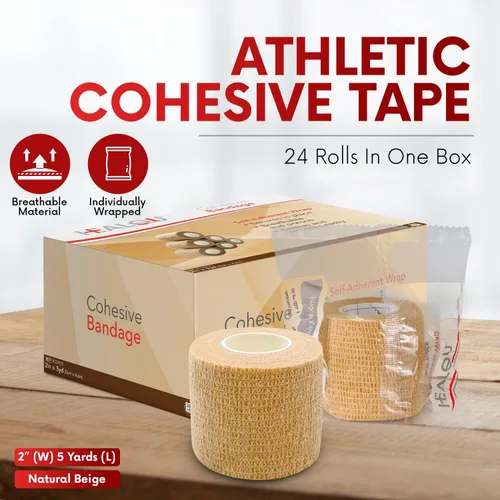 Vista 2 de HEALQU Vendaje Autoadhesivo - 12 Rollos 2 pulgadas x 5 yardas Cinta Cohesiva para Atletismo y Deportes - Cinta Médica Autoadherente, Vendajes