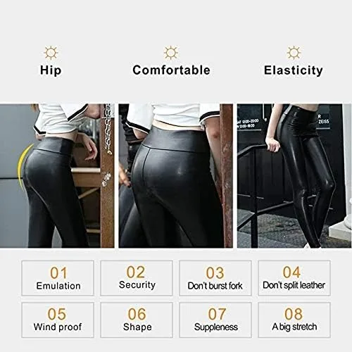 Vista 2 de Rusilay Fax - Leggings de cuero para mujer, pantalones de cintura alta