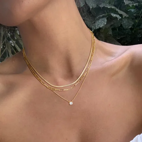 Vista 3 de Gargantilla para mujer, delicada cadena de serpiente gruesa chapada en oro de 14 quilates, collar de oro en capas, joyería de oro simple y moderna
