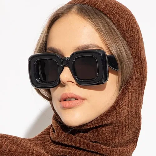 Vista 5 de FEISEDY Lindas gafas de sol cuadradas infladas para mujeres y hombres, modernas de gran tamaño, marco grueso, divertidas sombras estéticas B9097