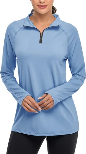 Vista 3 de Cestyle Camiseta ligera de manga larga UPF 50+ con cremallera de 14 para mujer