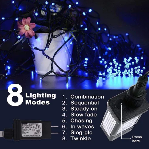 Vista 2 de Guirnalda de luces para decoración de Navidad, 82.0 ft, 220 LED, 8 modos, función de extremo a extremo, extensible, enchufable, impermeable