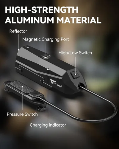 Vista 4 de VOTATU PL50S - Luz de arma de 1450 lúmenes con interruptor de presión, linterna Picatinny recargable para rifle, USB magnético recargable, modos