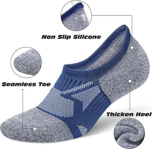 Vista 3 de Gonii Calcetines invisibles para hombre, de corte bajo, acolchados, para correr, 6 pares