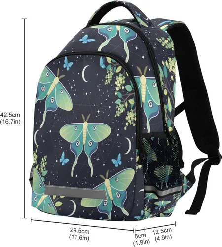 Vista 3 de ALAZA Mochilas de viaje con diseño de mariposa, luna y estrella, color azul turquesa, mochila escolar para hombres, mujeres, adolescentes y niños