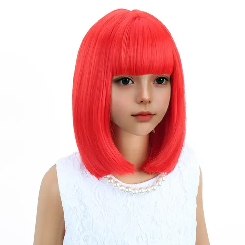Vista 3 de BERON Peluca roja corta y recta para niños con flequillo para disfraz diario Rojo