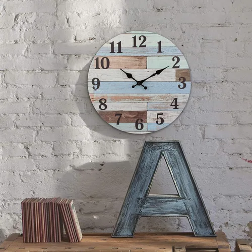 Vista 6 de Stonebriar - Reloj de pared de madera rústica, funciona con pilas, decoración de pared clásica de granja para la cocina, sala, dormitorio u oficina