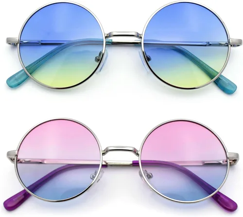 Vista 12 de SA106 Gafas de sol hippie redondas con lentes de gradiente de color de verano