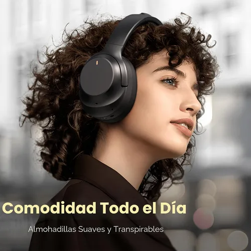 Vista 6 de Auriculares con cancelación activa de ruido, auriculares Bluetooth inalámbricos mejorados sobre la oreja con micrófono ENC, graves profundos estéreo