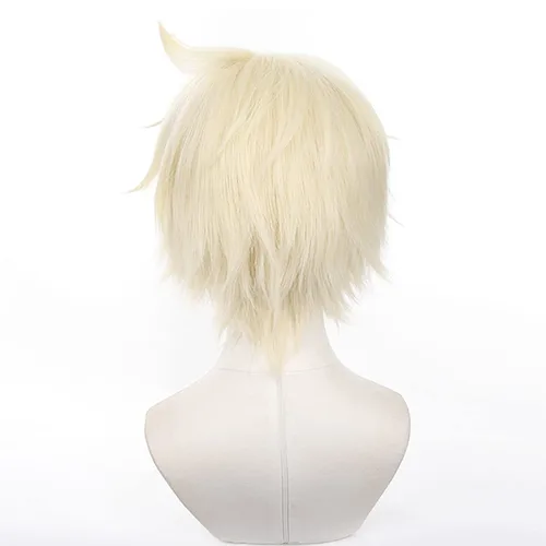 Vista 4 de XiongXiongLe Peluca corta rubia clara para hombres, cosplay, anime, Genshin Impact, Bennett, pelucas de repuesto para niños, para fiestas