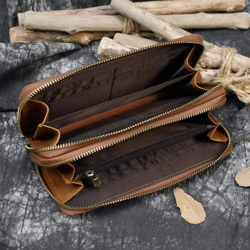 Vista 5 de LUUFAN Billetera larga de cuero genuino para hombre, cartera plegable grabada