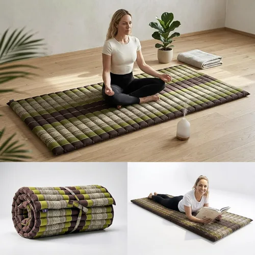 Vista 74 de Leewadee - Colchón de piso plegable - Futón japonés enrollable -Alfombra de tatami triple pliegue - Cama de piso para invitados - Colchón de camping