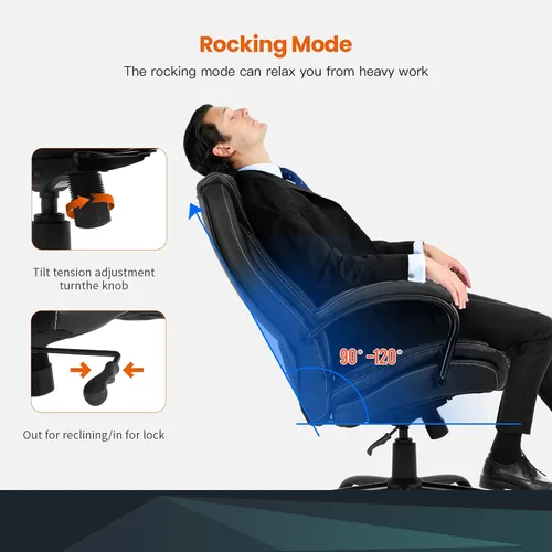Vista 5 de Sillas de oficina para personas pesadas, grandes y altas, asiento ancho de 500 libras, silla de escritorio ergonómica de piel sintética, silla