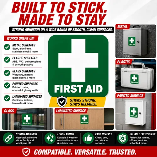 Vista 8 de Spy Spot Calcomanías verdes de primeros auxilios (paquete de 4) etiquetas autoadhesivas de emergencia de 3.5 x 3.5 pulgadas, calcomanías de vinilo