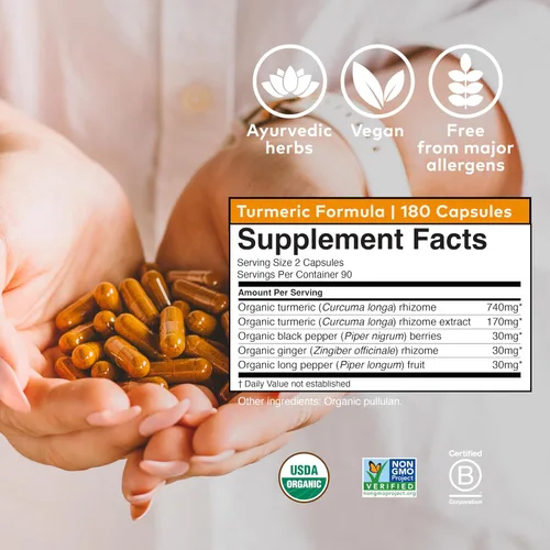 Vista 6 de ORGANIC INDIA Suplemento herbario de curcumina de cúrcuma, movilidad articular y apoyo inmunológico, respuesta inflamatoria saludable, suplemento