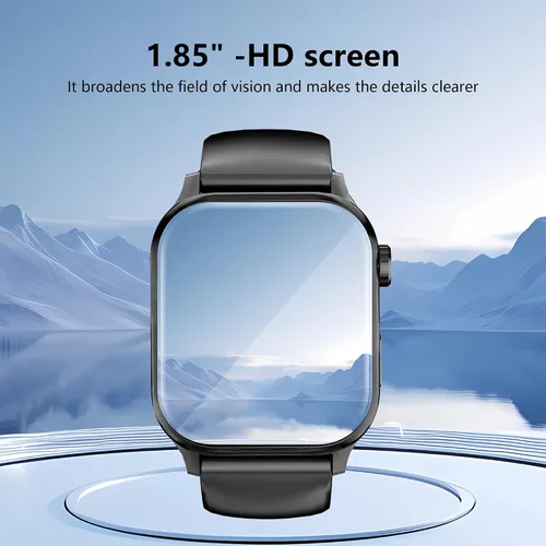 Vista 3 de Reloj inteligente negro para hombres/mujeres, rastreador de fitness de 1.85 pulgadas con monitor de frecuencia cardíaca/linterna, IP67 impermeable