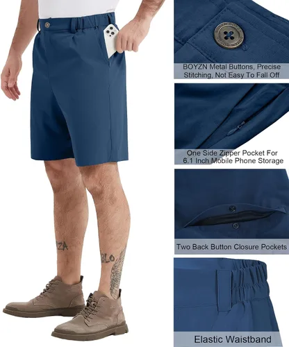 Vista 4 de Boyzn Pantalones cortos de golf con entrepierna de 9 pulgadas para hombre, pantalones cortos de vestir casuales para el trabajo, pantalones cortos