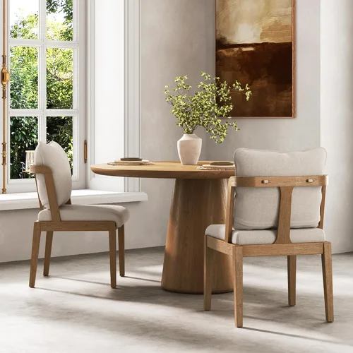 Vista 34 de Nathan James Gracie - Silla de comedor moderna con cojín, silla de comedor tapizada con marco de madera maciza, color marrón claro, juego de 2