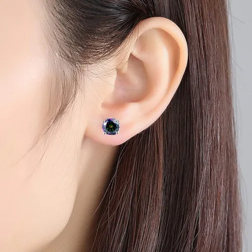 Vista 4 de Aretes de moissanita, 2 quilates, color D, claridad VVS1, solitario de corte redondo, aretes de plata de ley S925 para mujer y hombre, aretes