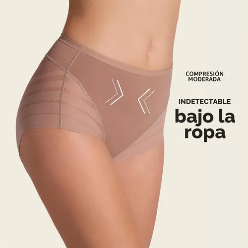 Vista 3 de Leonisa Faja Invisible de Cintura Alta con Control de Abdomen para Mujeres - Ropa Interior de Encaje a Rayas para Damas Panties Marrón claro