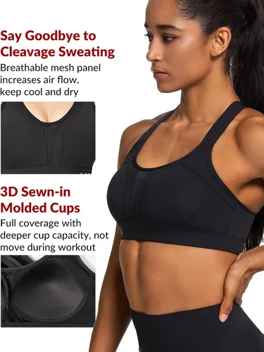 Vista 2 de Yvette Sports Bra High Impact Adjustable Criss Cross Back, Full Support for Large Bust No Bounce