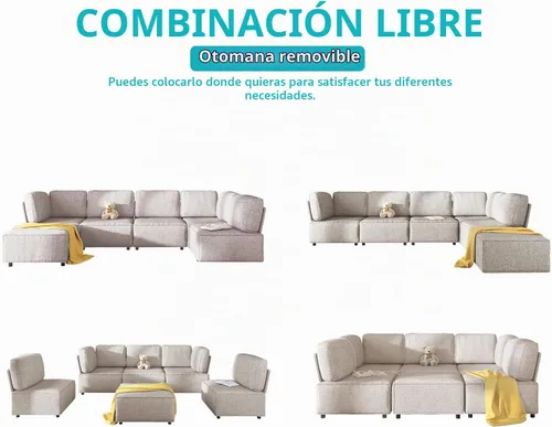 Vista 7 de BALUS Sofá modular en forma de U, sofá de gran tamaño en forma de L con otomana, sofá cama combinado libre con diván reversible para sala de estar