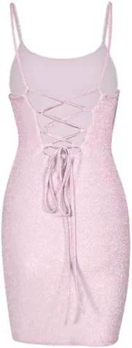 Vista 5 de VANCOL Vestido sexy de fiesta para mujer con purpurina y tirantes delgados con cordones en la espalda