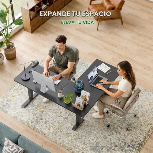 Vista 2 de FEZIBO - Escritorio de pie en forma de L de 63" x 55", altura ajustable, escritorio de computadora de esquina eléctrica de 63 pulgadas, escritorio