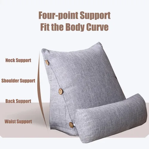 Vista 4 de Almohada de lectura y televisión, almohada de cuña trasera con almohada ajustable para el cuello y bolsillos, almohada de lectura para el hogar