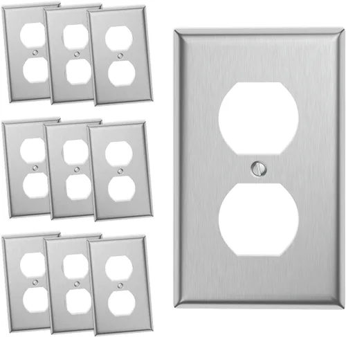 Vista 8 de Paquete de 4 cubiertas de salida de placa de interruptor de pared dúplex individual – Cubiertas de placa de salida de receptáculo de acero