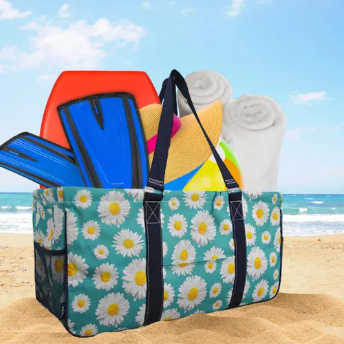 Vista 5 de NGIL Bolsa de comestibles reutilizable extra grande plegable de gran tamaño para comestibles, almacenamiento, picnic, playa, Estampado