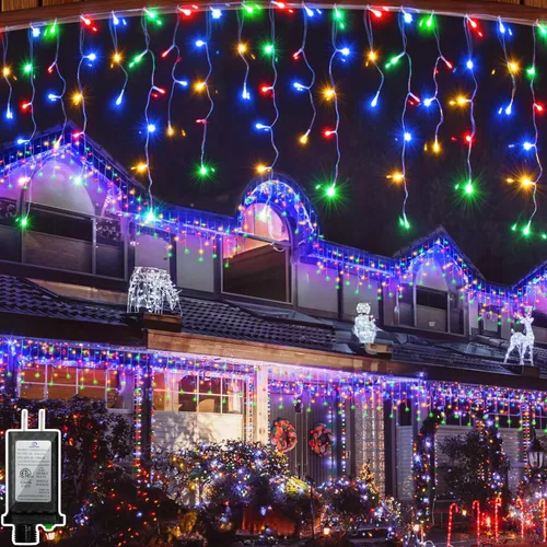 Vista 21 de 612 luces LED de Navidad para exteriores de 60 pies, 136 gotas de hielo, 12 modos profesionales con temporizador de memoria y brillo, tira de luces