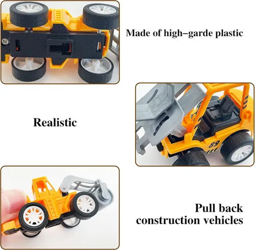 Vista 3 de Juuxncgv 24 vehículos de construcción pequeños, vehículos de figuras de juego, vehículos de ingeniería de tracción hacia atrás, vehículos