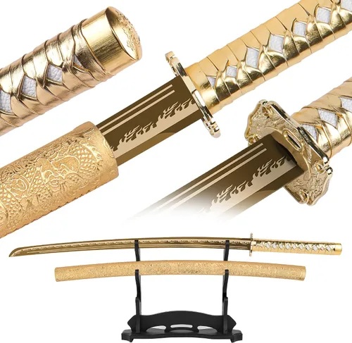 Vista 14 de Espada Katana japonesa hecha a mano, espada samurái de acero al carbono sin afilar con vaina, espada de espiga completa para colección, exhibición