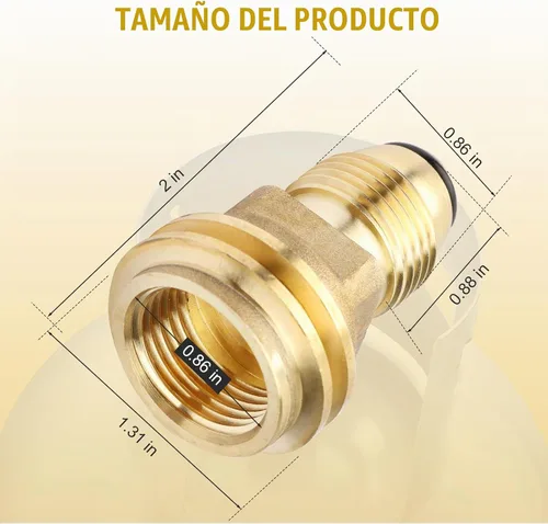 Vista 2 de Adaptador de propano POL a QCC1, adaptador de tanque de propano de latón que convierte la válvula de servicio de tanque POL LP a manguera