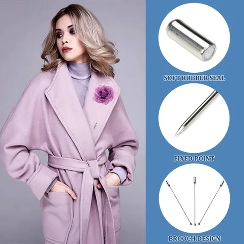 Vista 6 de Broche de acero Ramillete de plata, broche de solapa de seguridad, aguja larga con taza segura para costura artesanal, hombres y mujeres, traje