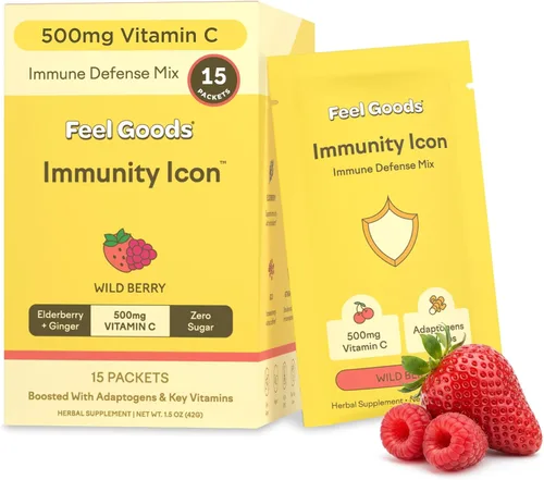 Vista 8 de Feel Goods Icono de inmunidad, paquetes de polvo de apoyo inmunológico de vitamina C, 500 mg de vitamina C, saúco, jengibre, cúrcuma y vitaminas
