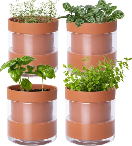 Vista 14 de Phoenix Vine Maceta de riego automático de 4 pulgadas, maceta de arcilla de terracota con depósito de vidrio para plantas de interior, hierbas