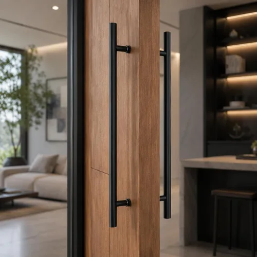 Vista 5 de Prima Decorative - Manija larga para puerta, manija de puerta de entrada de 18 pulgadas, forma redonda en forma de "H", acero inoxidable 304 - Negro