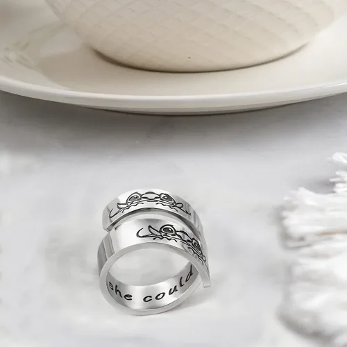 Vista 2 de Anillo inspirador ajustable, de acero inoxidable, grabado con personalidad, anillo Ohana, regalo de aliento para mujeres, hija, nieta, sobrina