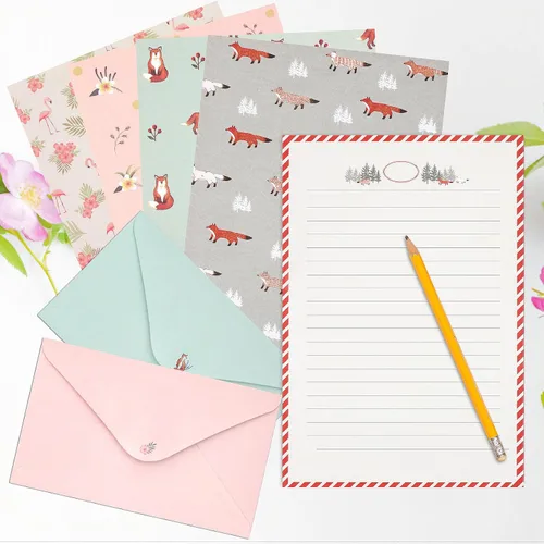 Vista 7 de KSIWRE Juego de 54 piezas de papelería con sobres, 36 papeles de escritura + 18 sobres, bonito papel de papelería forrado para escribir cartas