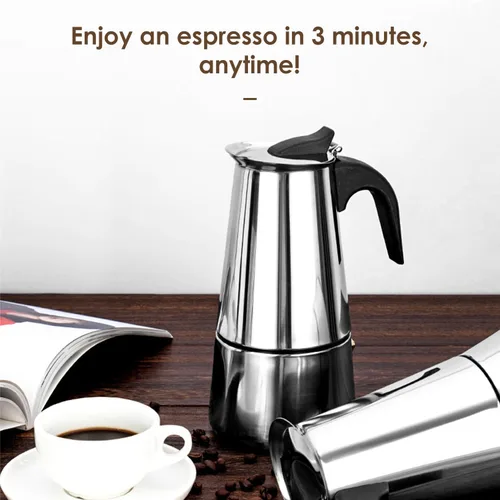 Vista 7 de Cafetera de café expreso para estufa, 3.4 fl oz, 2 tazas, cafetera italiana de acero inoxidable para cocinas de inducción
