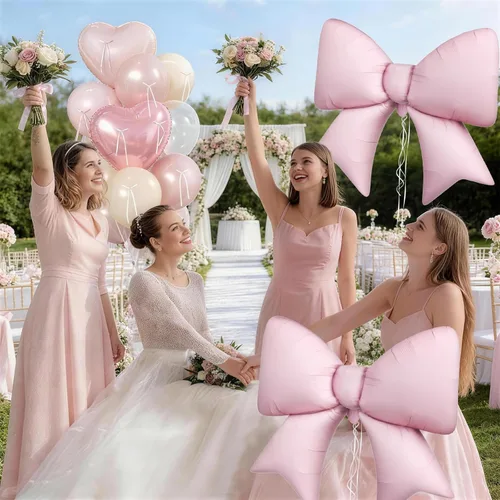 Vista 4 de 16 globos de corazón rosa, globos de lazo de 38 pulgadas, globo transparente rosa perla de doble relleno y arco en forma de corazón globo