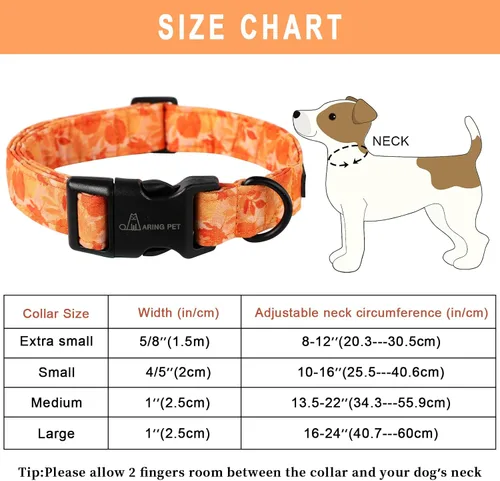 Vista 5 de Aring Pet Collar de algodón, ligero y ajustable, con hebilla de liberación rápida, para perros pequeños, medianos y grandes, otoño, naranja, hojas